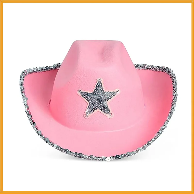 White Cowgirl Hat Felt Princess Hat With Pink Sequin Star for