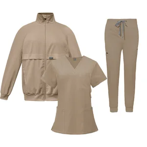 Three-Piece V-Neck Coat Surgical Scrub Set Medical Nurse Uniform Scrub Jacket Knitted Women