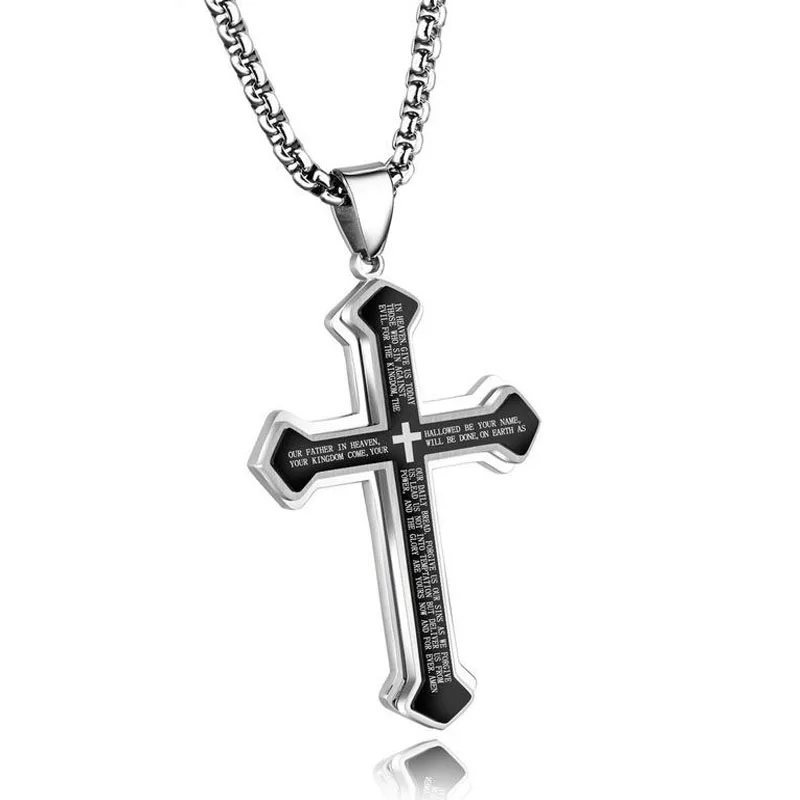Fashion Men Women Punk Charming Titanium Steel Cross Pendant Necklace Bible