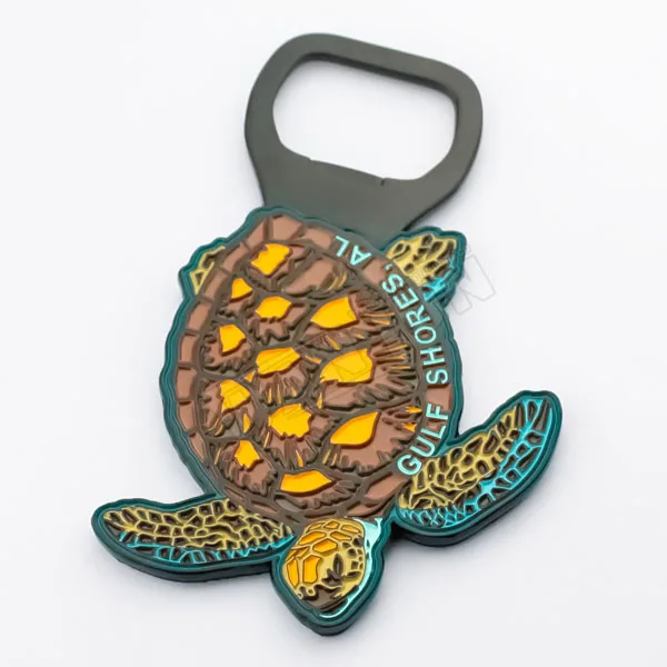 Factory Customized 3d Sea Turtle Resin Metal Beer Bottle Opener Fridge Magnet