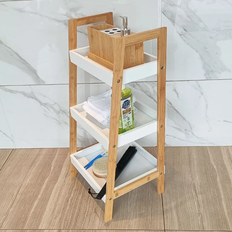 WDF Natural wholesale home office industrial storage racks shower storage commodity shelf bamboo bathroom shelves supplier