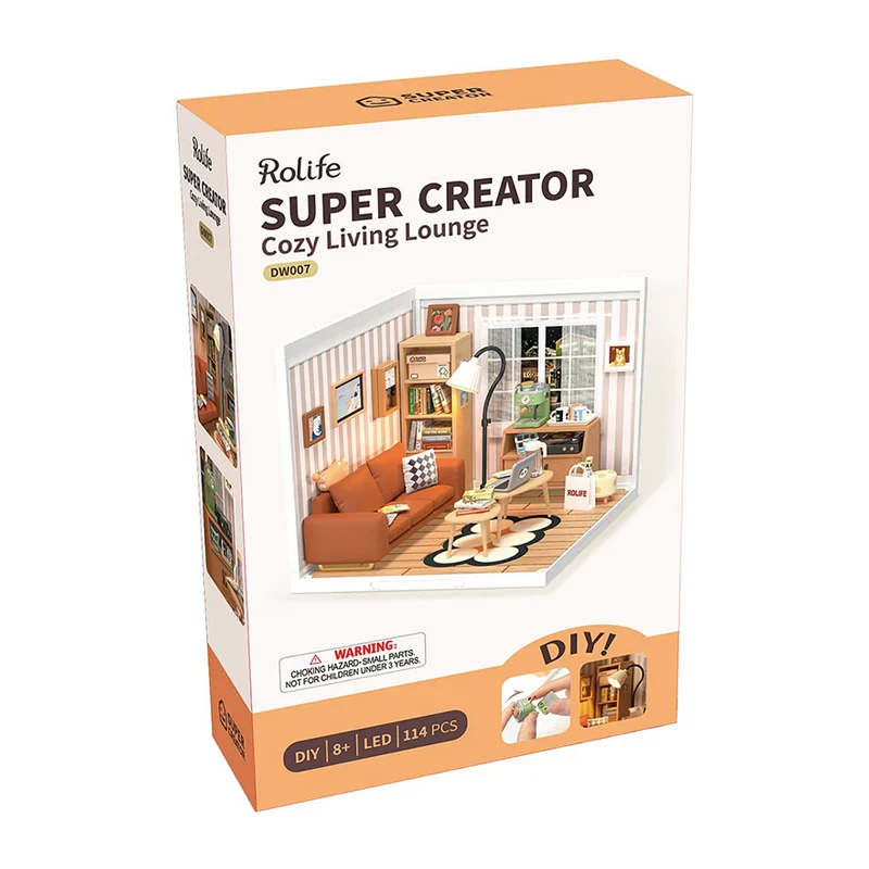 Robotime Rolife 3D Plastic Puzzle DW007 Cozy Living Lounge Building Toy Kit DIY Miniature House