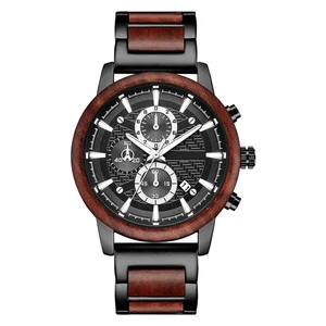The Quartz With Wooden And Stainless Steel Band For The Man Of The Sport Fashion Watch