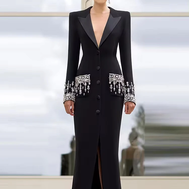 fitted lace wedding dress Silas Colorblock Tuxedo Maxi Blazer Dress main image 1