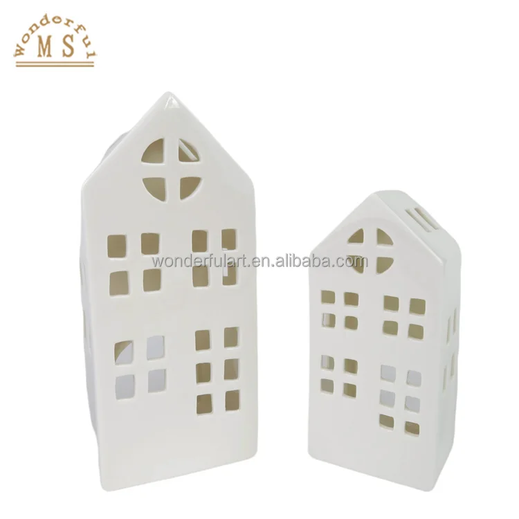 Customized ceramic Christmas Building villa candle holder gift tea light holder dolomite house home desktop decoration