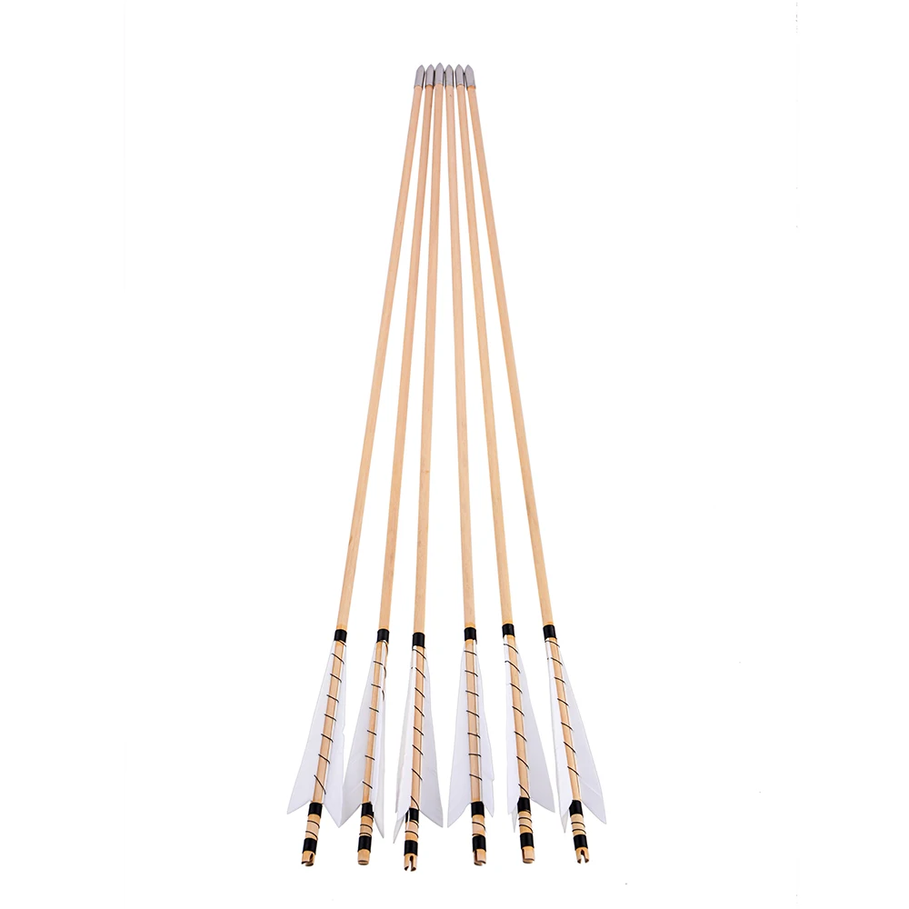 Frecce In Legno Per Tiro Con L&rsquo;Arco &ndash; 6/12/24 Pezzi Con Piume Di Tacchino &ndash; Diametro 8,5 Mm