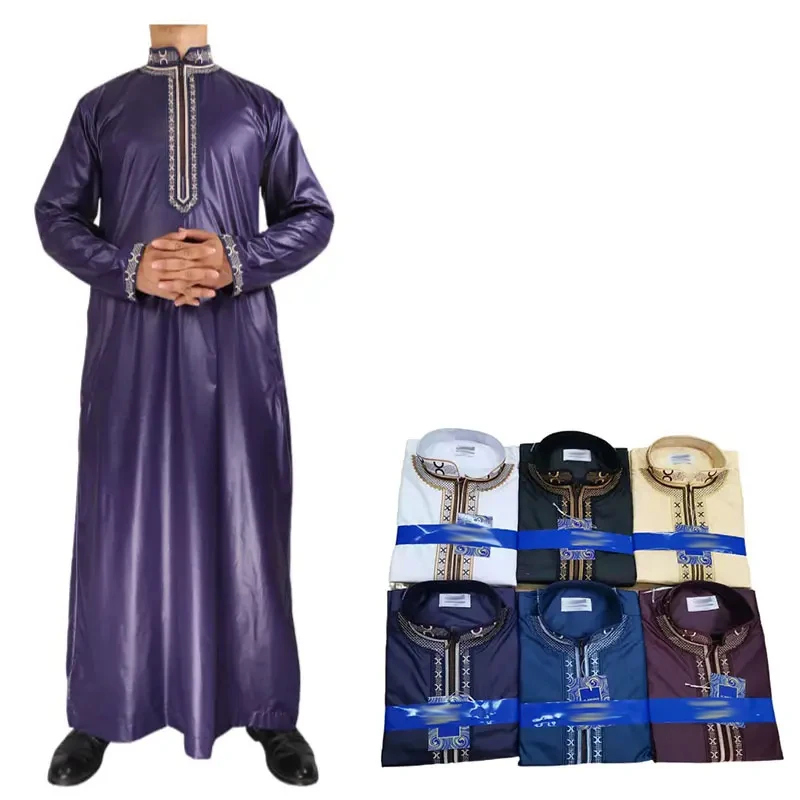 2024 Men Saudi Style Breathable Thobe Solid Color Highest Quality in Dubai Wholesale Market Inspired by Islam