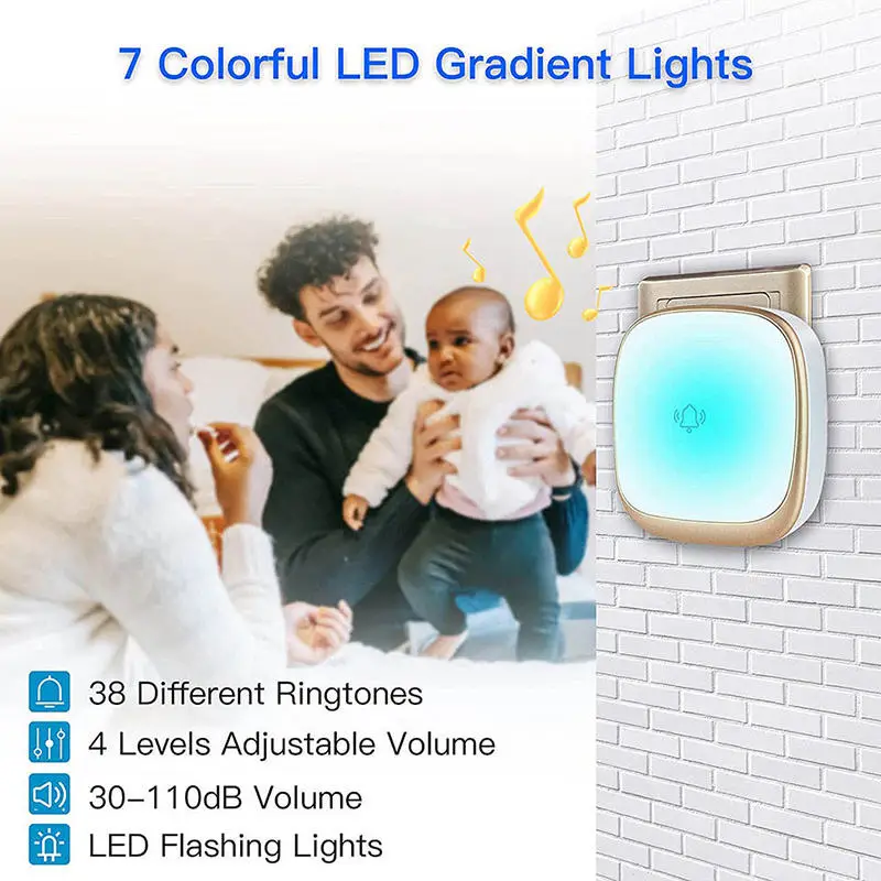 Daytech DB22 Wireless Smart Dingdong Home Doorbell Wholesale 1 Transmitter 2 Receiver Doorbell Chime Speaker Customize Sound