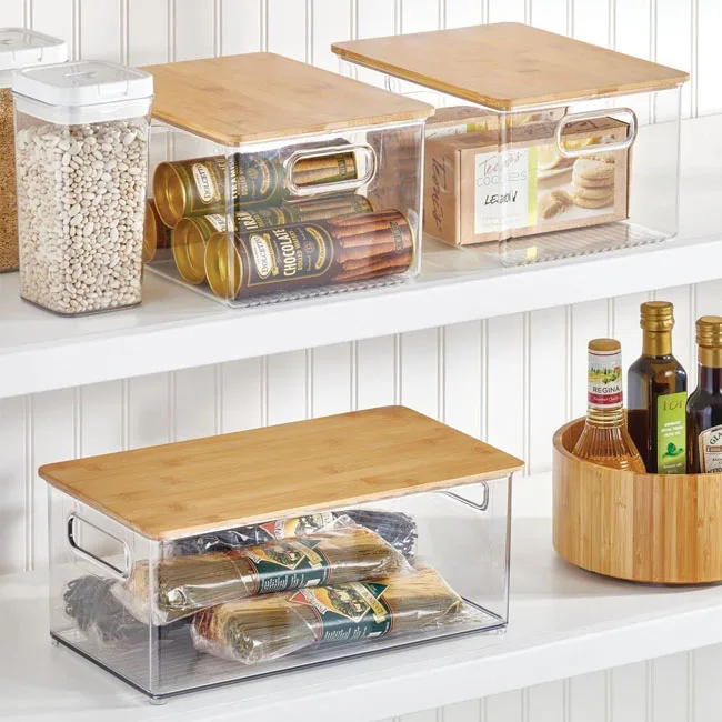 Stackable Pantry Wholesale Plastic Stackable Kitchen Pantry Cabinet with Bamboo Lid