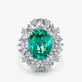 Pure 925 Silver Fine Jewelry Square Oval Cut Green Cubic Zirconia Promise Ring European Luxury 3A Zircon Emerald Ring Statement