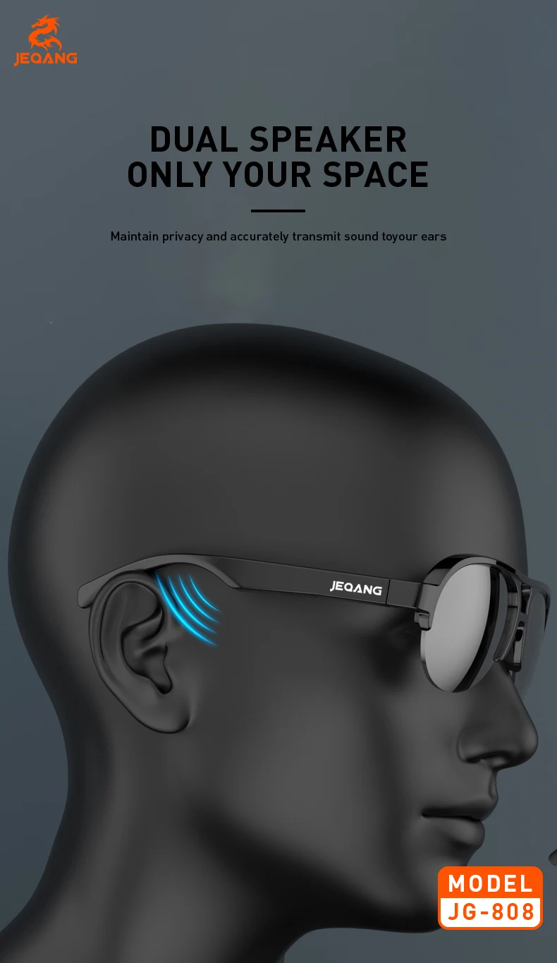 Jeqang-808 Smart Glasses New Release Intelligent Audio Harmful Light Blocking Clearer Field View IPX4 Waterproof Clearer Field