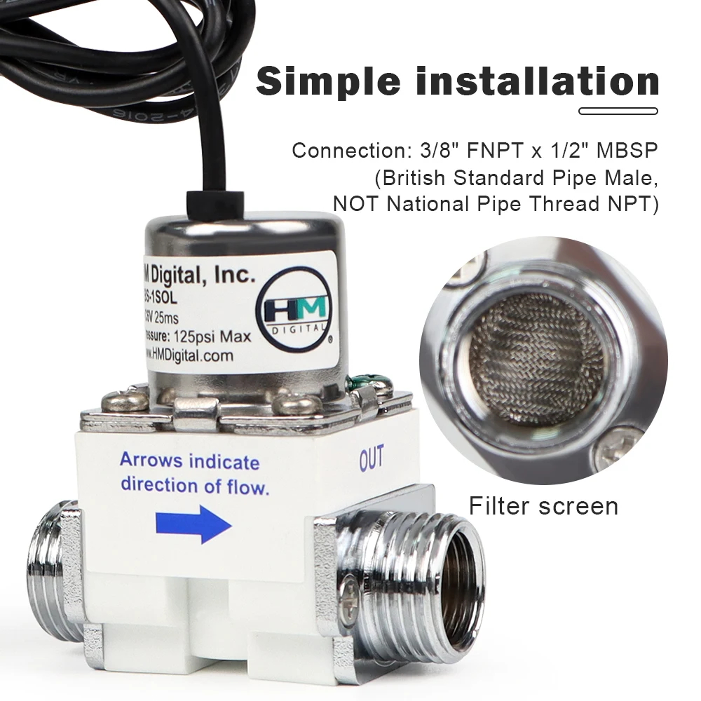 HM Digital LBS-10 Water LeakBlock Sensor – Leakage Detector For Flood Prevention, 6 GPM Max Flow, 3/8" FNPT X 1/2" MBSP Connection