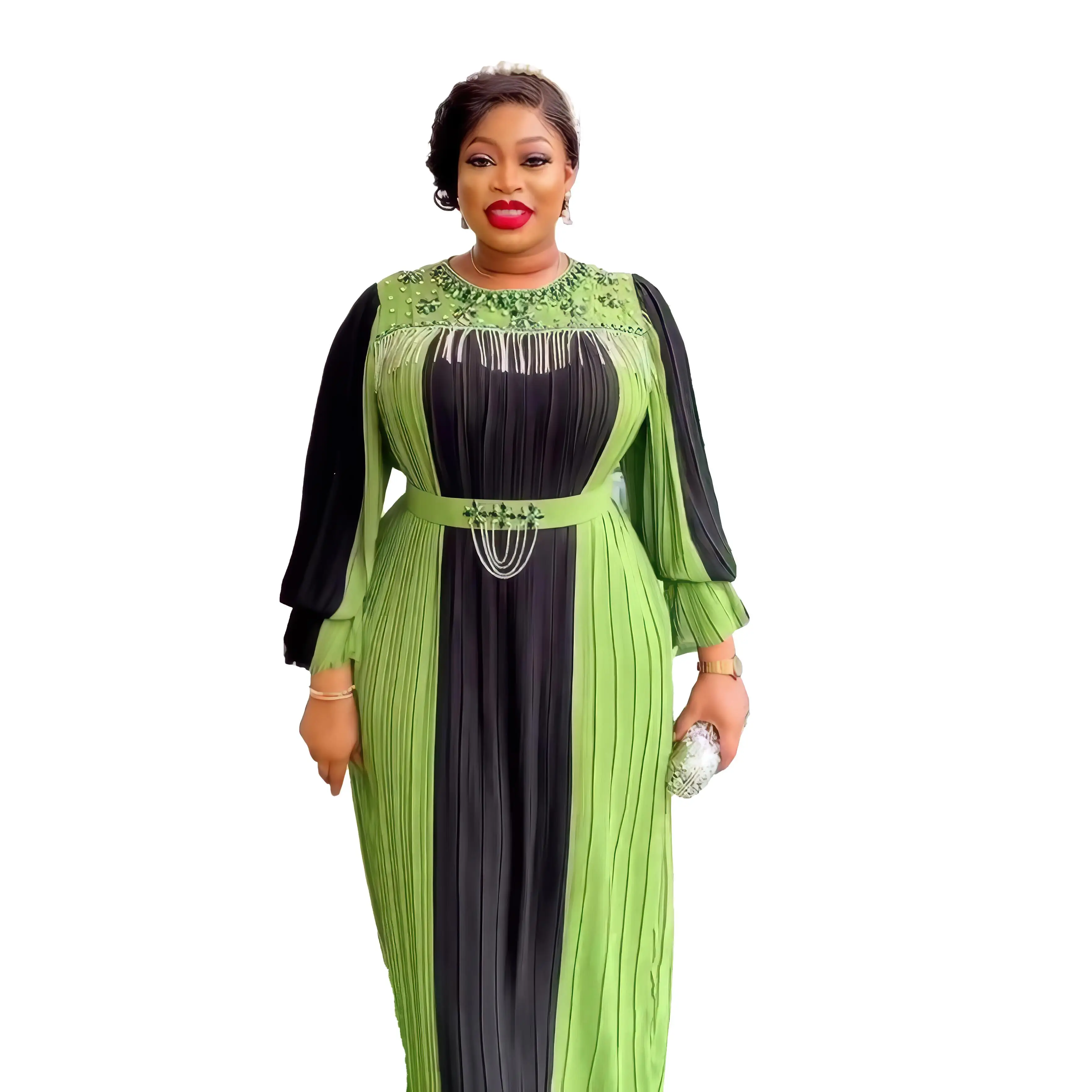 Flash Sale African Dresses for Women Chiffon Pressed Fabric African Ladies  Church Plus Size Dress Rhinestone Kaftan Dresses