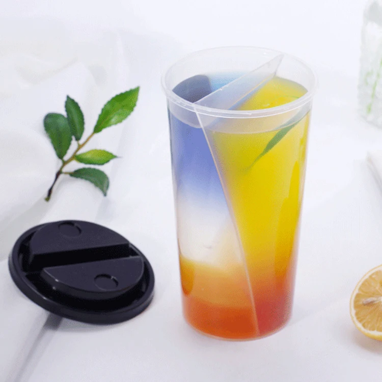 700 мл двойная чашка прозрачная полипропиленовая чашка одноразовая пластиковая раздельная двойная чашка