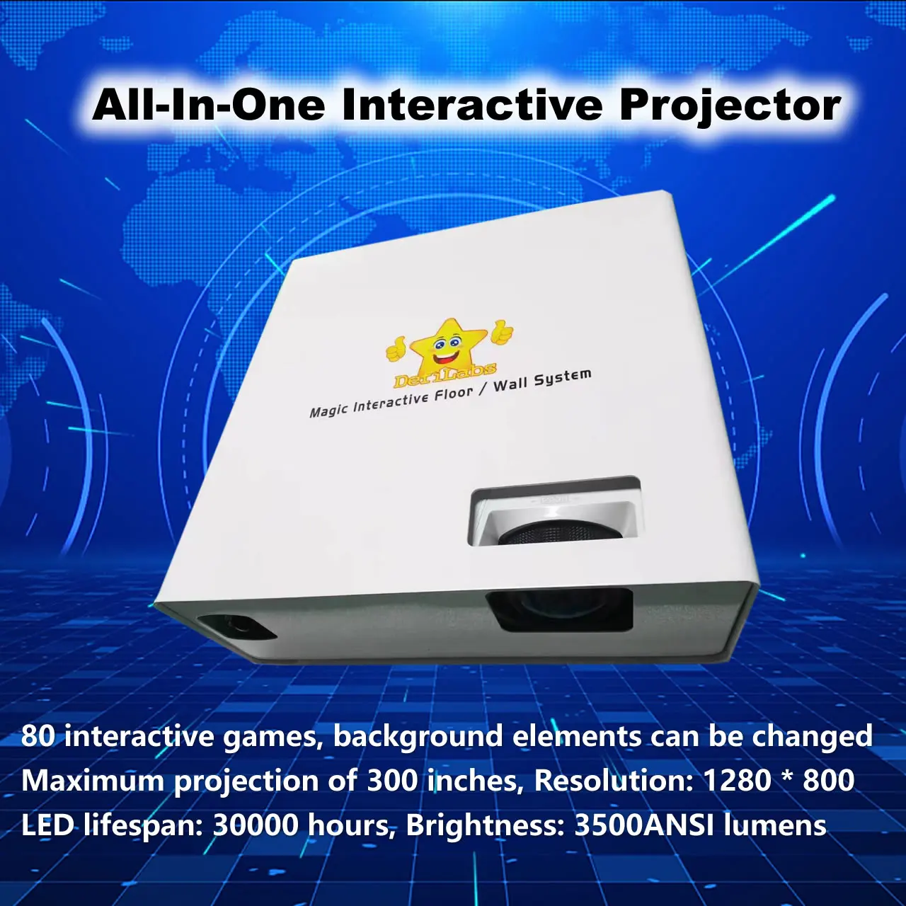 Short Throw 1080p Projector Short Throw Interactive Floor and Wall Projector with 80 Games for Kids School Playground