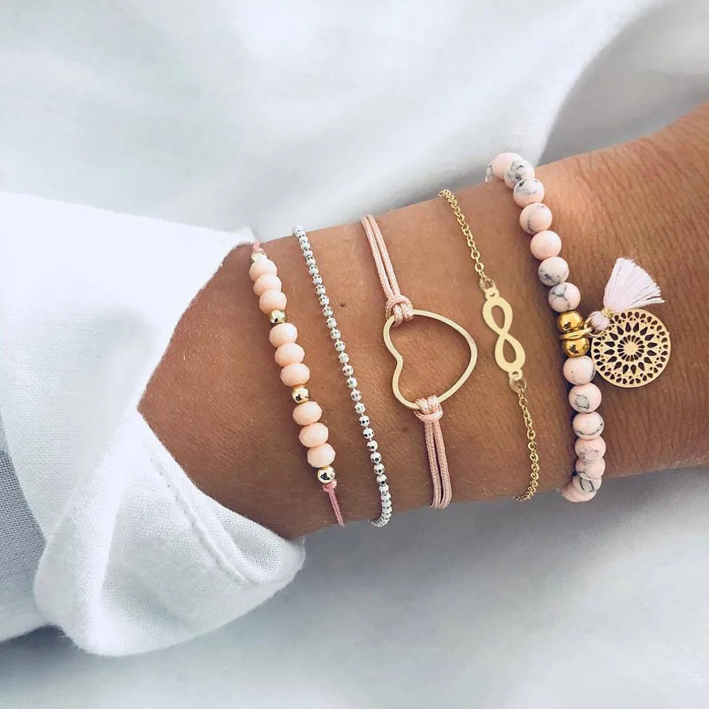 Piece Cute Bracelets Set for Women Layered Adjustable