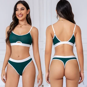 OEM factory wholesale cotton bra set thong set adjustable bra detachable chest pad shock-absorbing sexy thong.