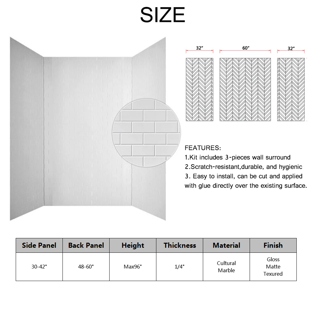 Modern Hotel Bathroom Panels Waterproof Mold-resistant Cultured Marble Shower Surround Shower Base and Walls Shower Wall Panels