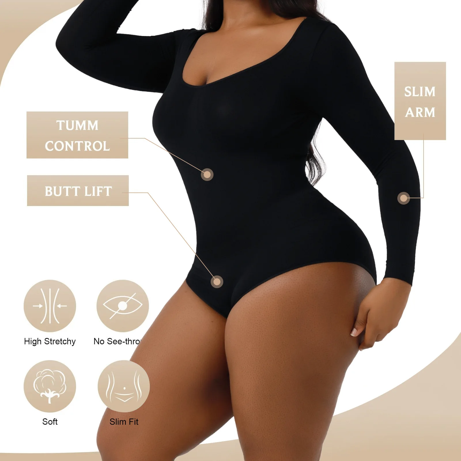 Skims One-Piece Shapewear Push up Butt Lifter Slimming Long Sleeve Jumpsuit  - China Waist Trainer and Corset price