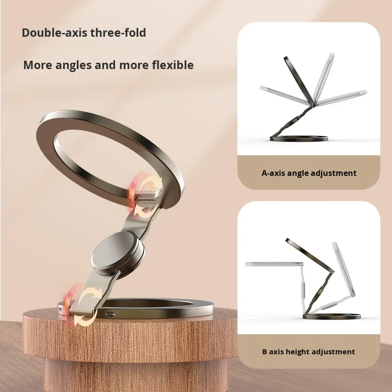 JILIAN Double-Sided Magnetic Metal Ring Holder Phone Stand Foldable Design Ultra-Thin Portable for for Compatible Desk/Car