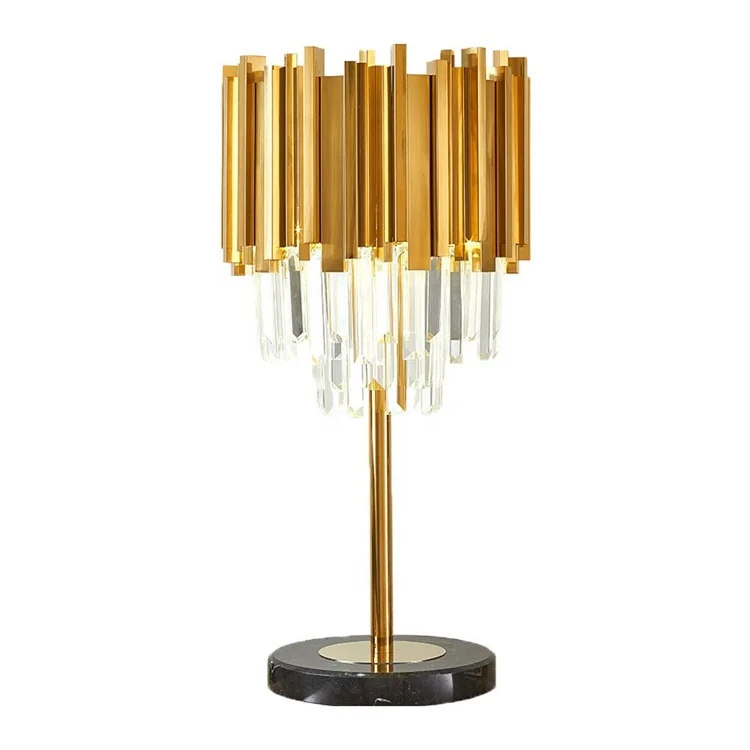 Hot sale modern luxury indoor gold shade desk light led crystal table lamp for hotel bedside lighting fixtures