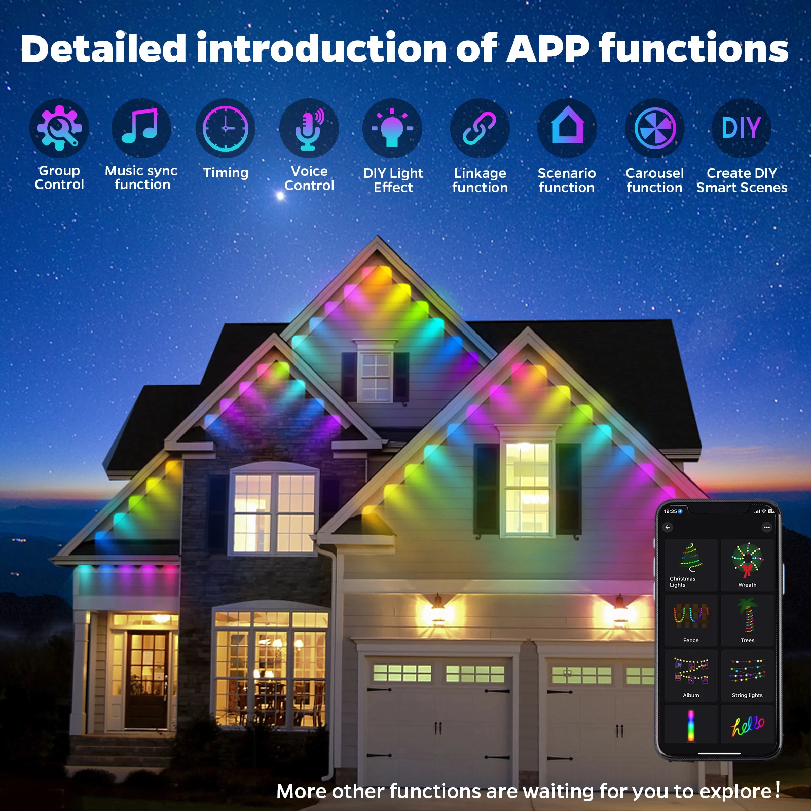36V String Point Smart Eaves Lighting Holiday  100ft RGBIC LED Permanent Eaves Light Waterproof  Led Strip