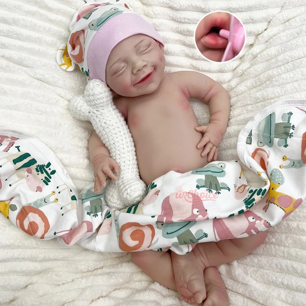 17" Smiling Realistic Soft Full Solid Silicone Reborn Baby Dolls for Girls Can Drink Educational Toys for Nursery Practice