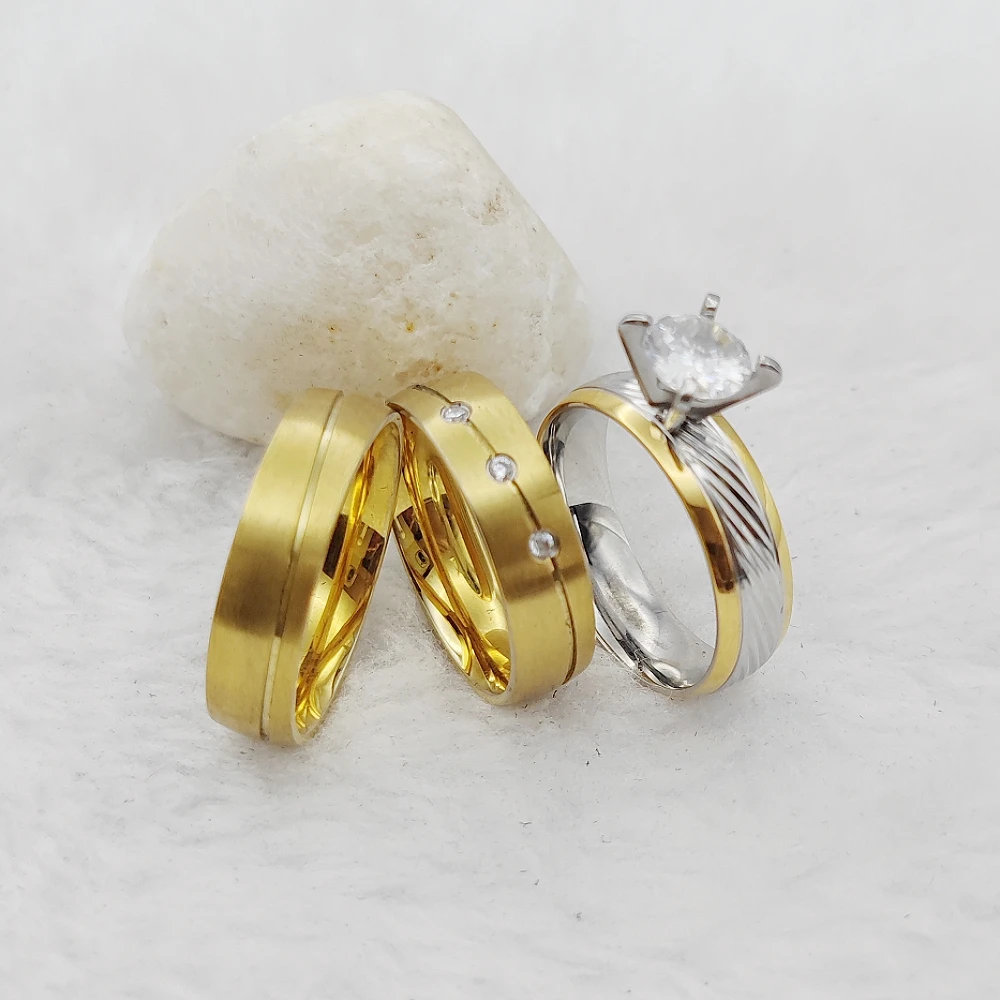 3pcs Steel Accessories Jewellery Bicolor Golden Rings