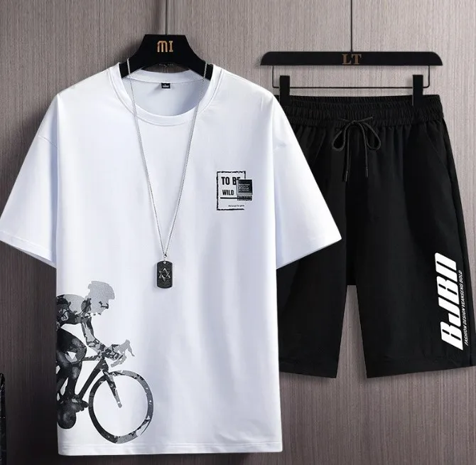 High Quality Prints Men's Set Streetwear Casual Tracksuit Men Short Sleeve T-Shirt Shorts 2 Piece Sets Jogger Sets704_voghion.com