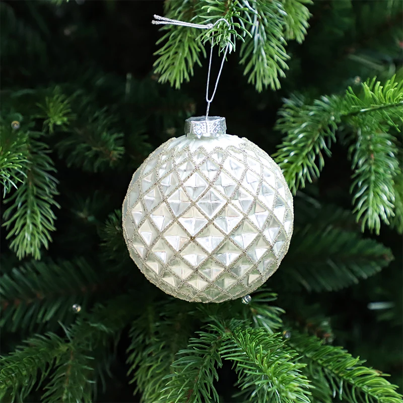 White Glass Ball Ornaments For Christmas Hanging Hand Made Ball Vintage