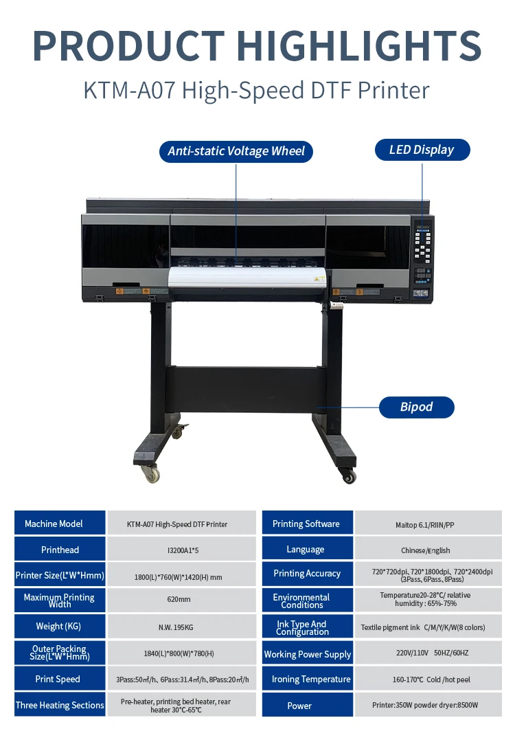 Five-Head For 60CM Wide Format KTM-A07 DTF Printer