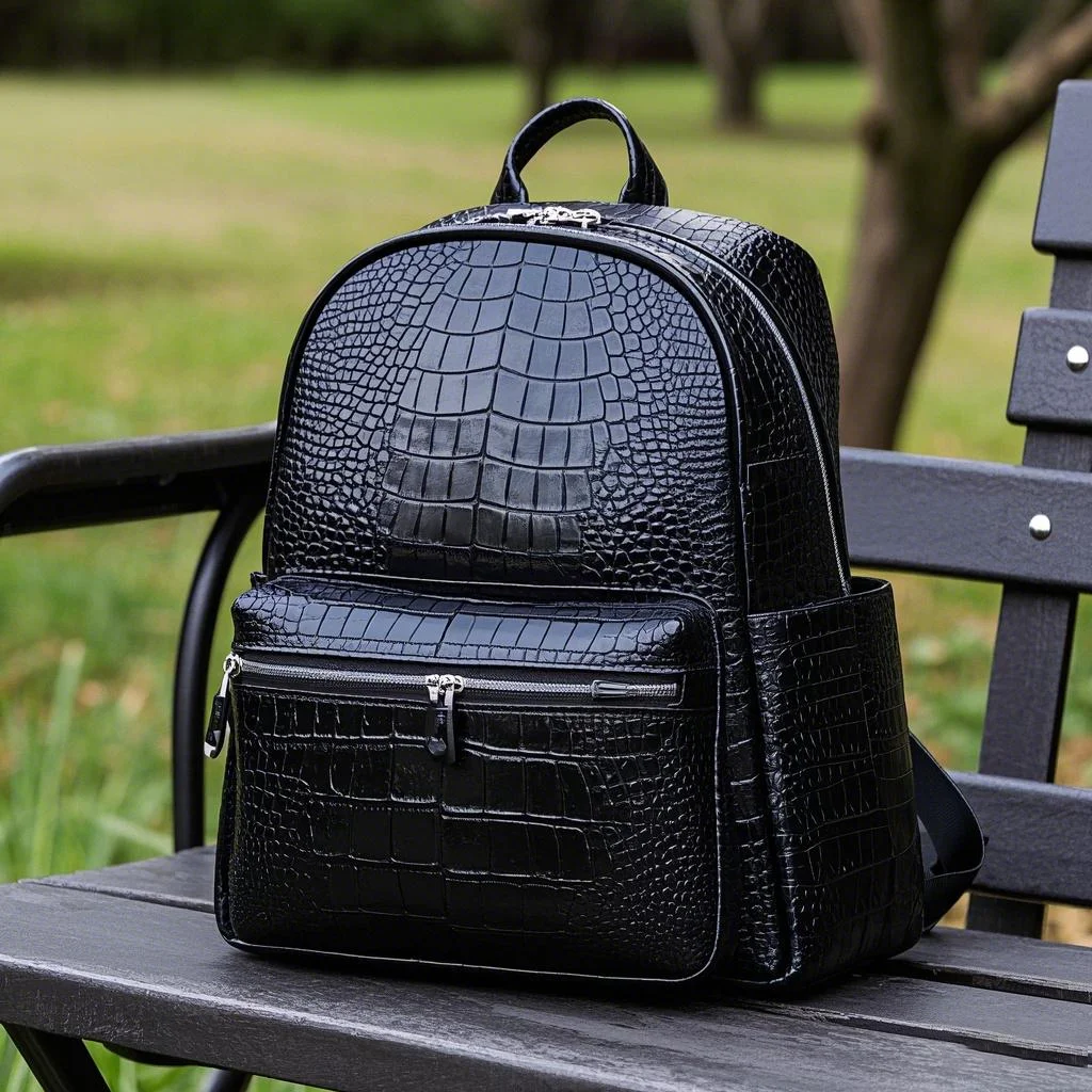 Wholesale Factory  Multi-functional Minimalist Vegan Leather Handcrafted Alligator Skin Travel Backpack for Men Women