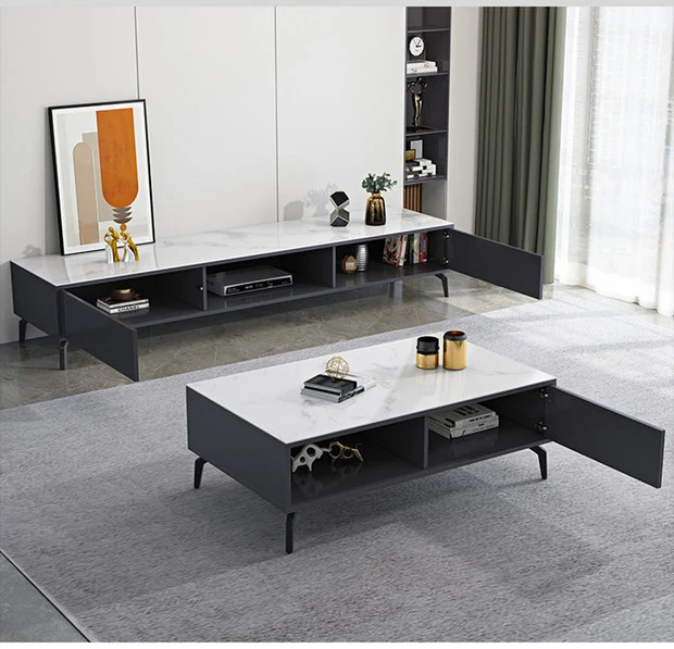 Nordic Light Tea Table Combined With Modern Simple Rock Plate Toughened