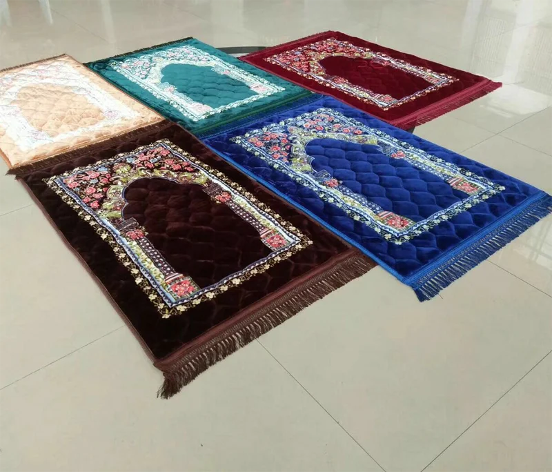 促销拉舍尔绗缝厚天鹅绒祈祷地毯垫穆斯林礼品