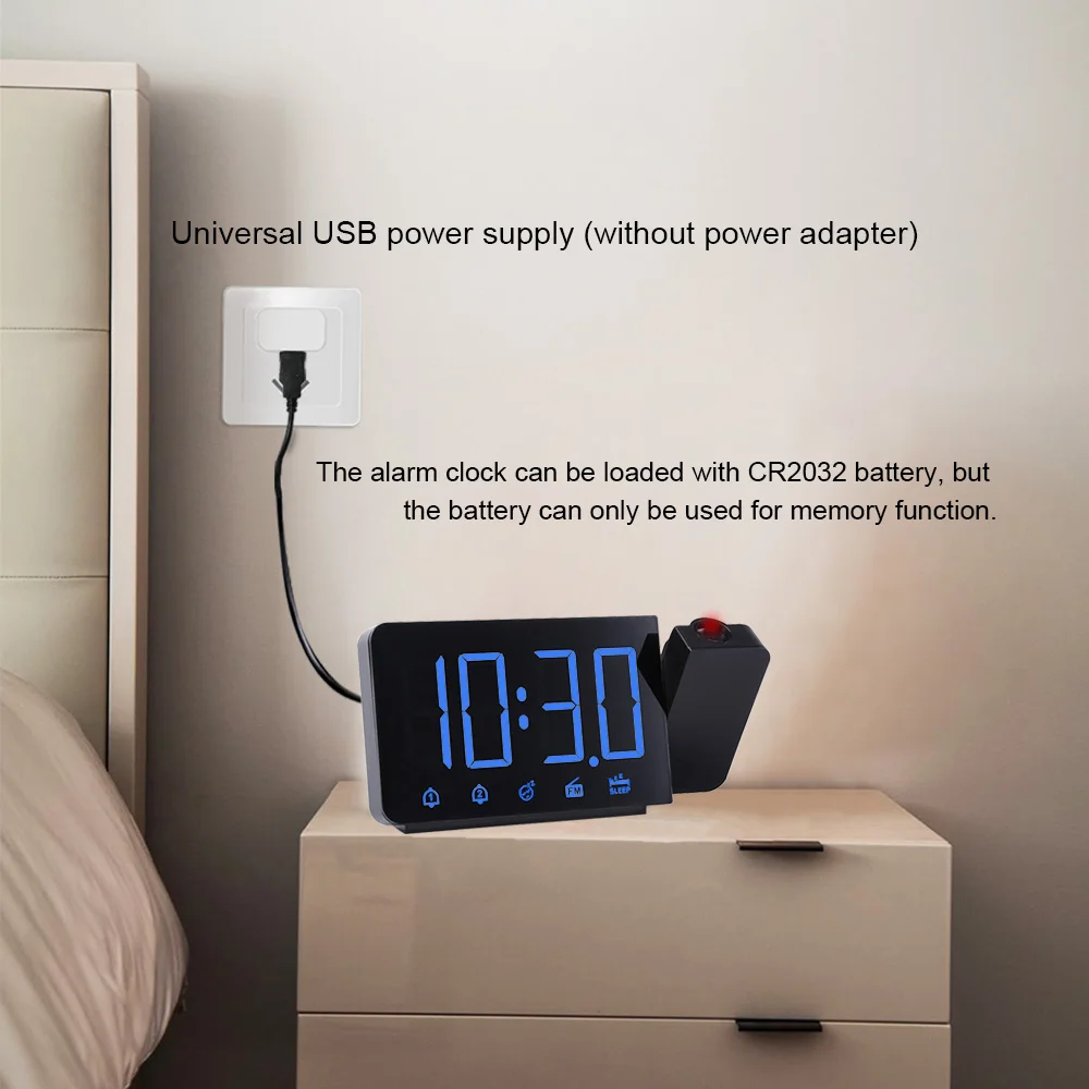 Alarm Clock LED Large Digital Projection Wall Table Snooze FM Radio USB Nightlight Clocks Watch Home Decor Boxing Alarm Cock