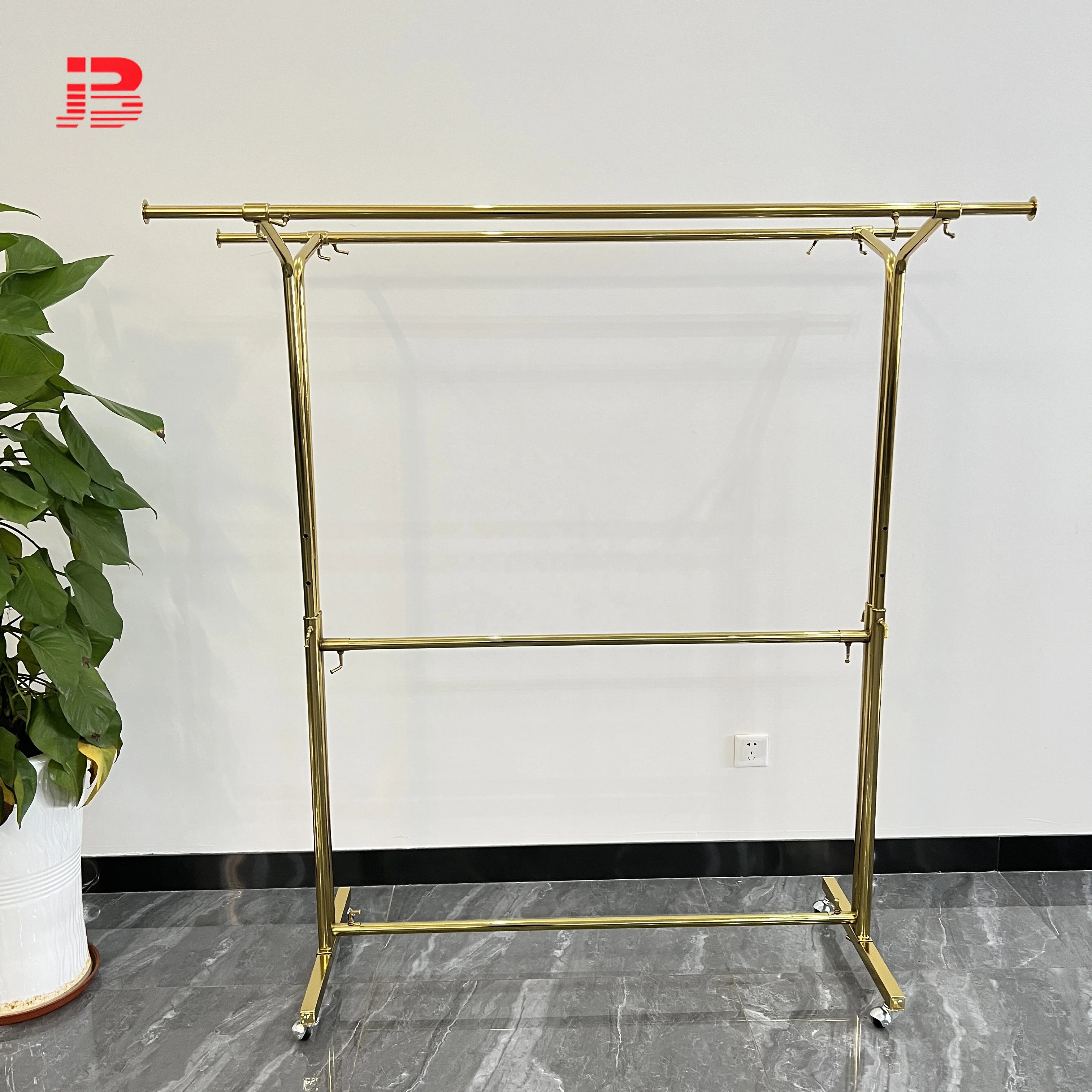 New arrivals clothing display golden rail garment rack modern style hanging rack details