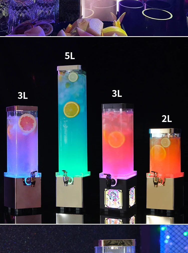 With Tap 3 Liter 5 Liter Acrylic Drink Dispenser Light Emitting Diode Draft Beer Keg Bar Commercial Cocktail Tower Cooler