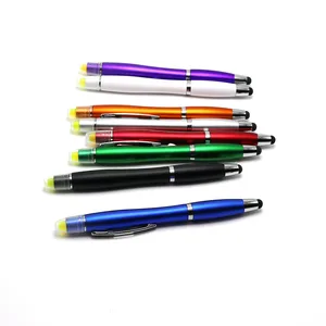 Promotional Advertising Plastic Ball Pen with Stylus 3 in 1  Solid Highlighter Pen