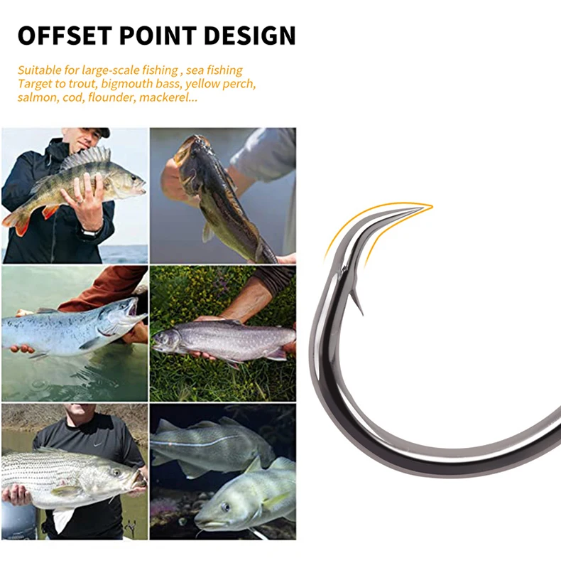 Sea Fishing Hook Offset Inline Circle Fishing Hooks Nickel Multi Sizes