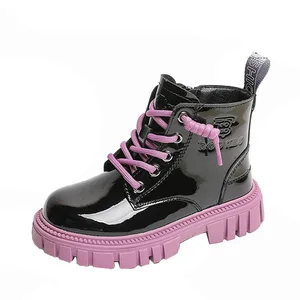 Fashion Design Winter Fall Waterproof Lace-Up Casual Shoes Candy Color Children's Boots Thicken Warm Kids Leather Boots
