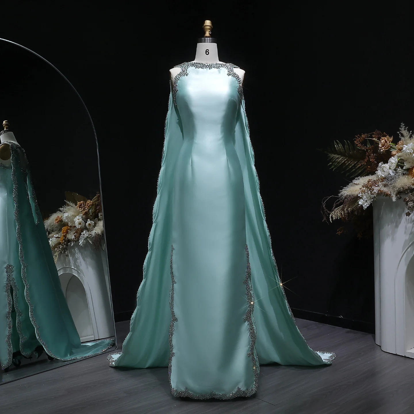 Sharon Said SS503 Elegant Mint Green Arabic Mermaid Evening Dress with Cape Side Slit Women's Wedding Party Gowns| Alibaba.com Sharon Said SS503 Elegant Mint Green Arabic Mermaid Evening Dress with Cape Side Slit Women's Wedding Party Gowns| Alibaba.com