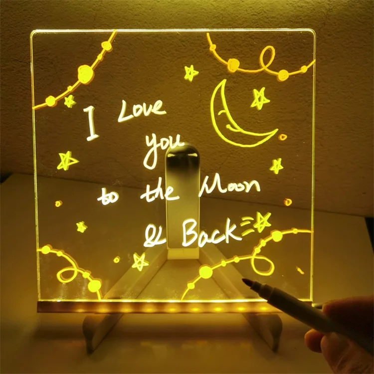 LED Note Board With Colors,Light Up Dry Erase Board With Stand As A Glow  Memo LED Message Board Note Glass Led Board White Board