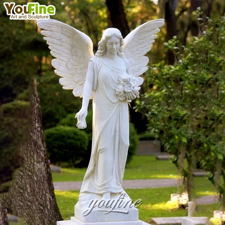 Hand Carved White Marble Lady Angel Holding Flowers Statue Suppliers ...