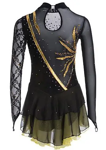 Women's Black Gold Figure Skating Dress - Stylish Ice Skating Attire for  Performances and Practice, Custom Sizes Available