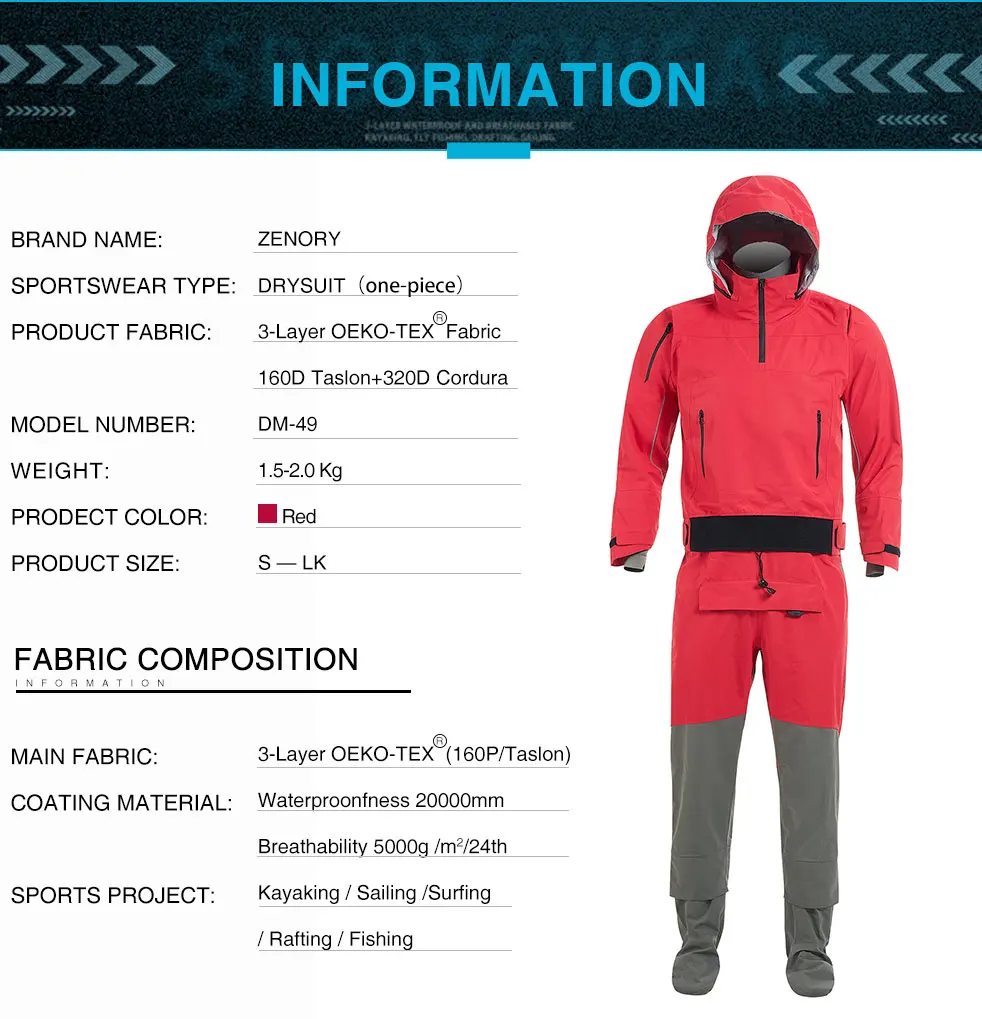 Men's Kayaking Breathable Dry Suit Surfing Fly Fishing Three-Layer  Waterproof Fabric Neoprene Cuffs And Neckline Drysuit DM-2