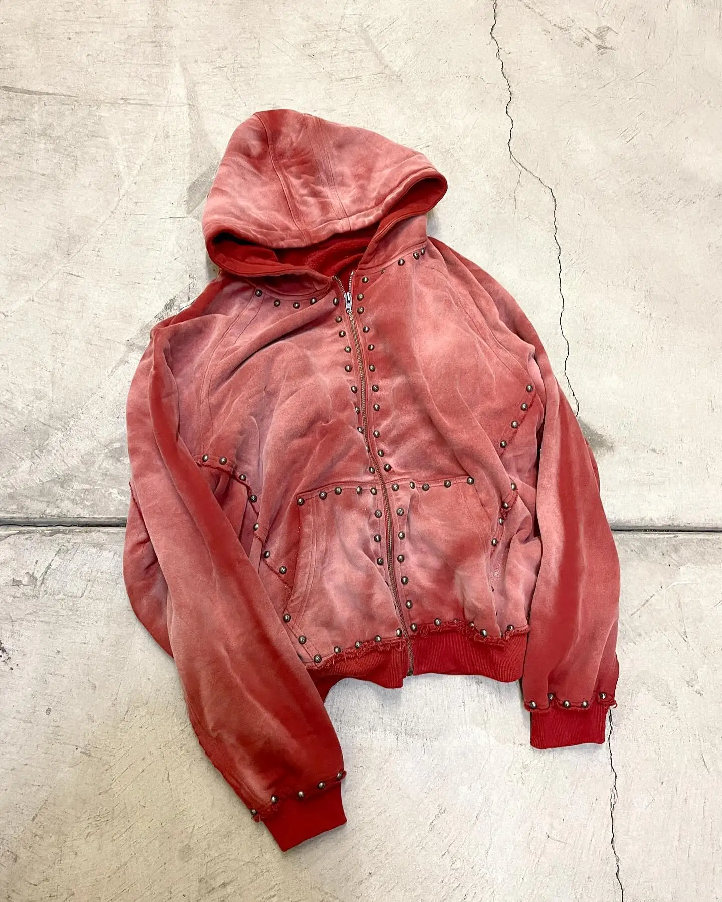 Hoddies Men Custom Distressed 500GSM Studded Heavyweight Vintage Blank Mineral Ash Garment Dye Sun Faded Acid Wash Hoodie Unisex gallery 9