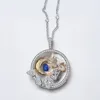 Collana con Scatola Rotonda in Argento - Goccia d'Acqua con Zircone Bianco - Scatola Vuota