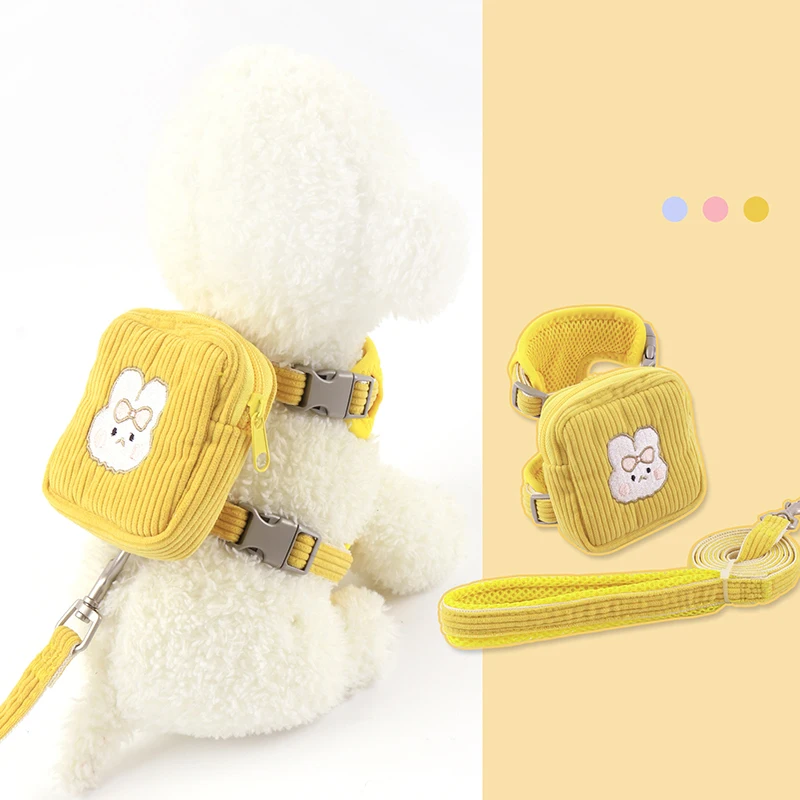 Embroidery Detachable Dog Cat Harness Bag Cute French Bichon Leash
