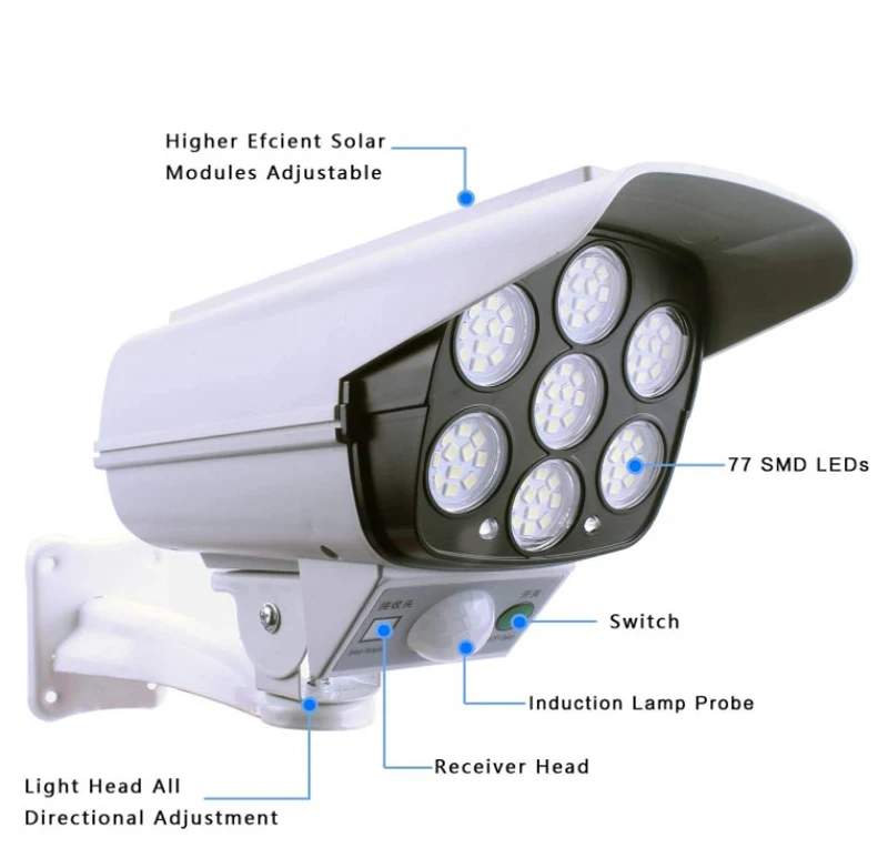 77 LED 3 Modes Solar Motion Sensor Light Outdoor Solar Simulation Monitoring Security Lighting Surveillance Cameras Lights