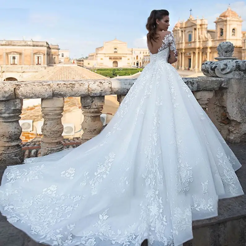 Vestido de fiesta de novia de lujo abito da sposa blanco elegante